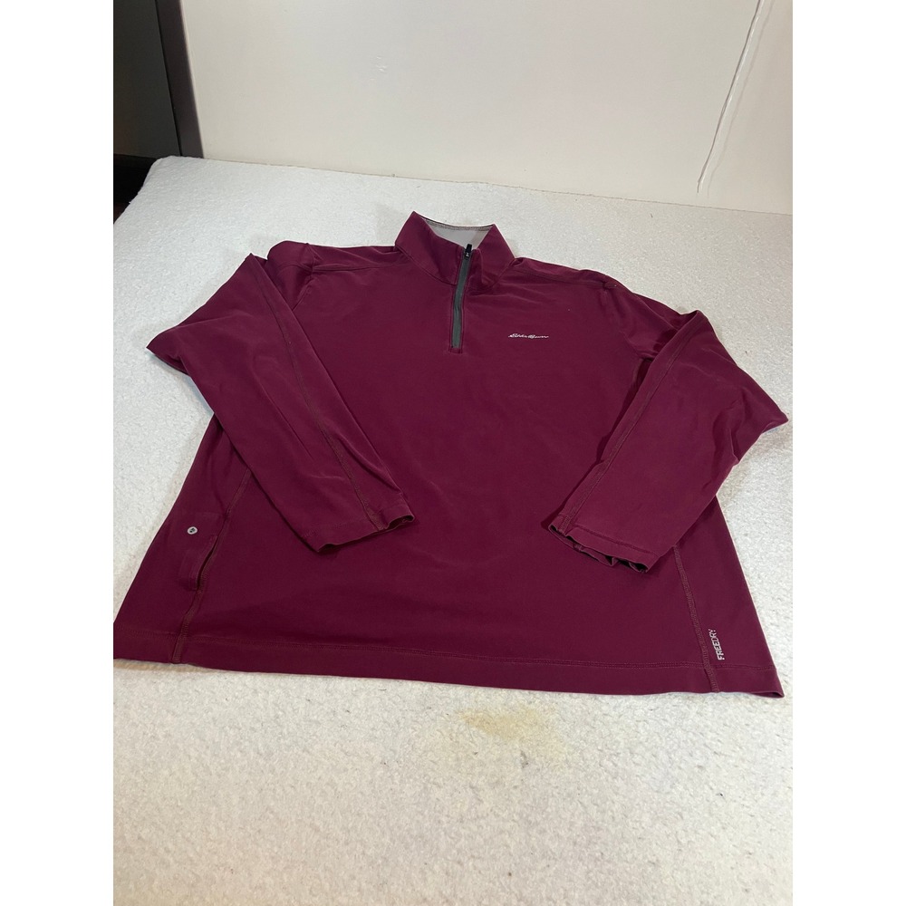 Eddie Bauer FreeDry Quarter Zip Side Zip Pullover Maroon Burgundy Mens XL Tall